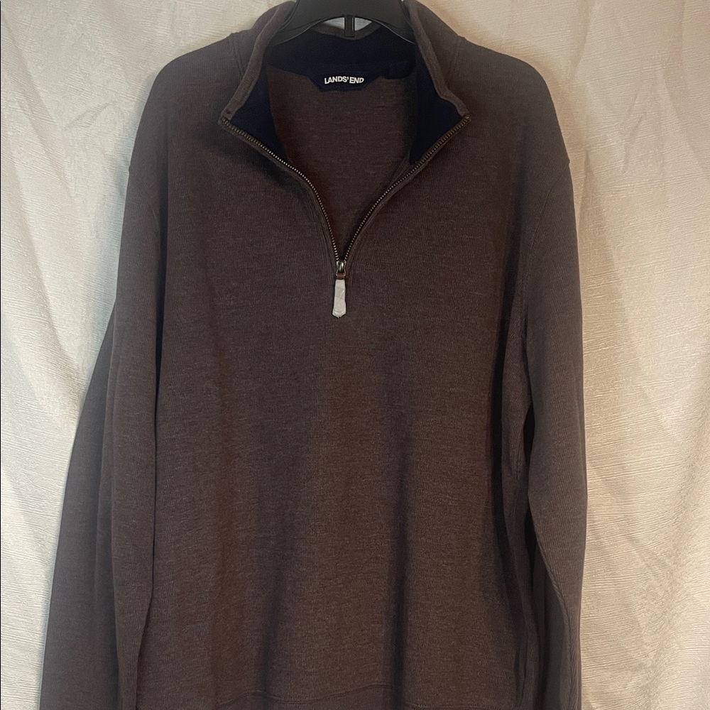 Lands' End Men's Zip-Up‎ Brown Sweater